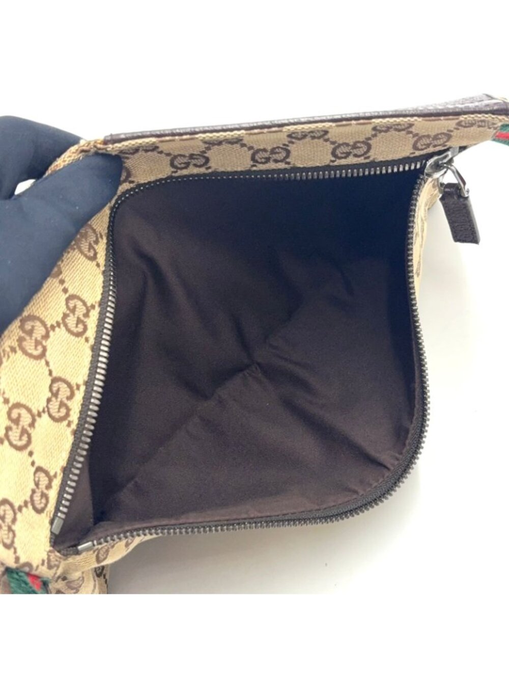 Gucci GG Pattern Canvas Leather Brown Beige Belt Bag Waist Pouch Silver - Picture 5 of 15